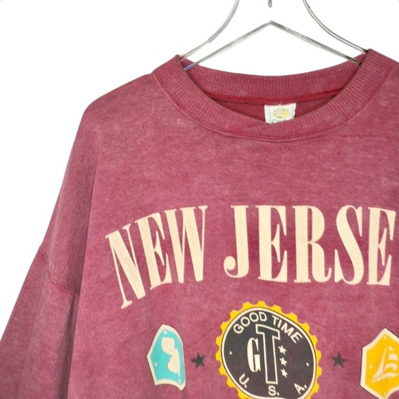 Vintage New Jersey Sunwashed Red Women’s Oversized Super Soft Sweatshirt Sz L - Picture 3 of 9